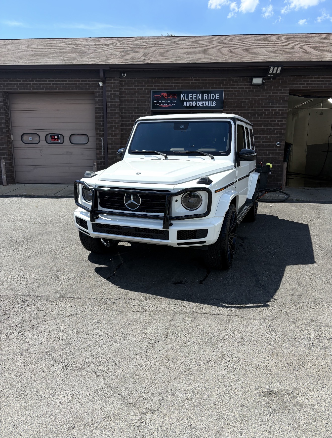 White Mercedes G-Wagon hand-washed at Kleen Ride in Waldorf, MD